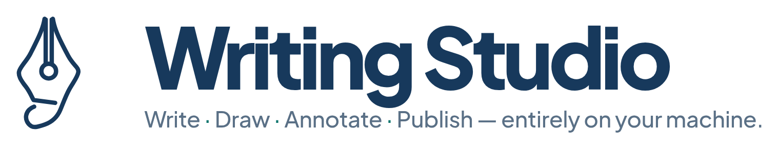 Writing Studio — Write, Draw, Annotate, Publish — entirely on your machine.